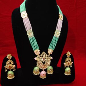 Royal pastel pink and green kundan necklace set