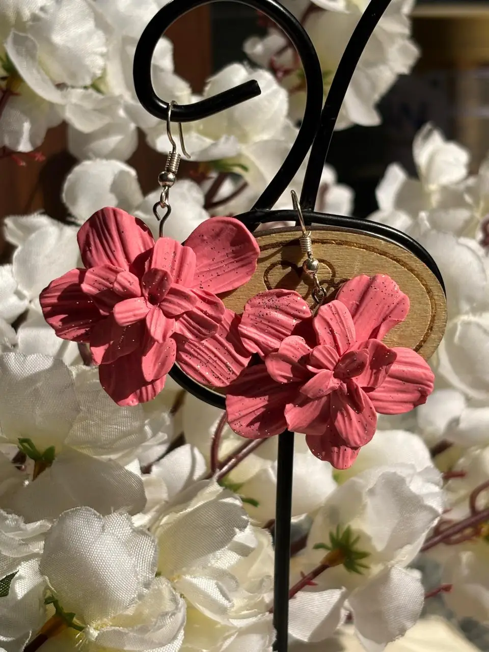 Pink Floral Dangling Earrings