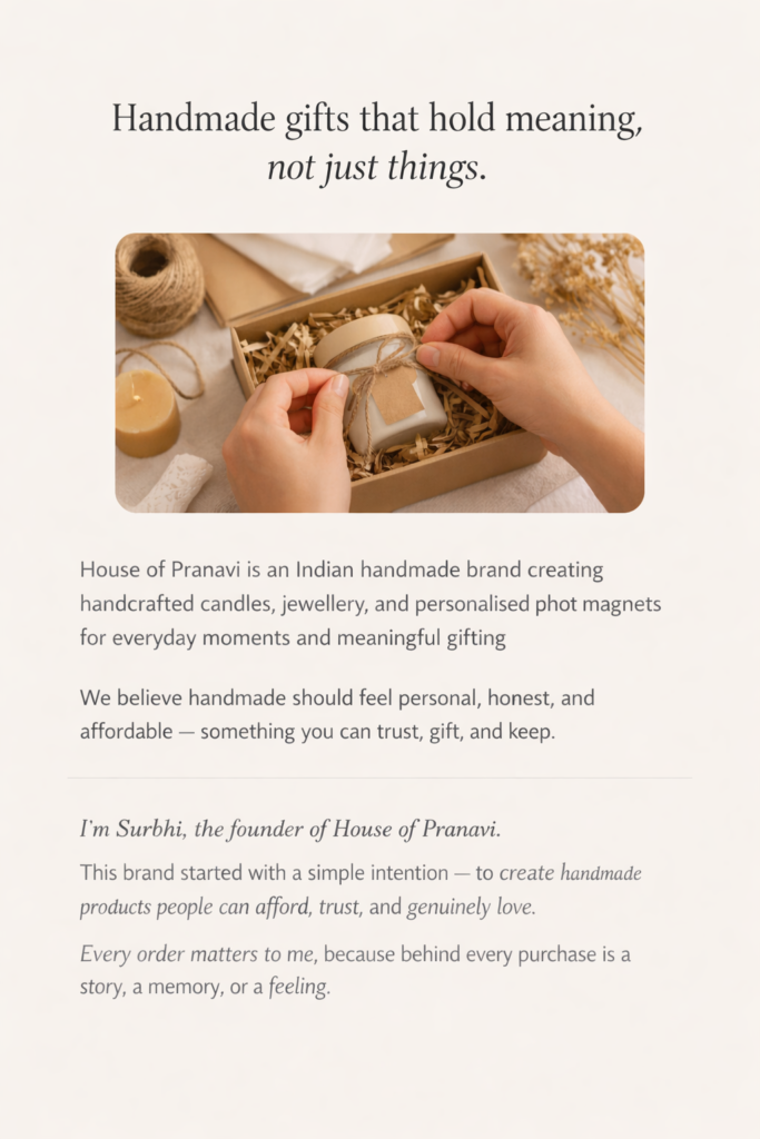 Hands carefully packaging a handmade order at House of Pranavi